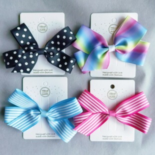 清货儿童蝴蝶结发夹发饰渐变色条纹波点双层燕尾织带蝴蝶结马尾夹