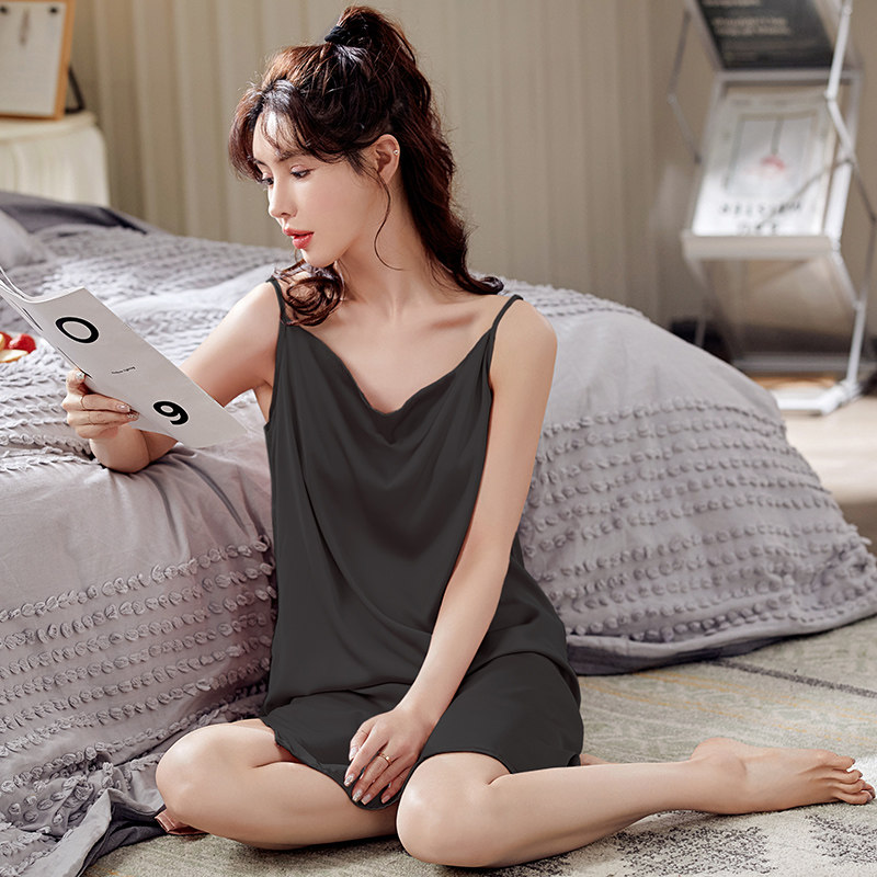 性感睡衣女夏季冰丝薄款丝绸简约吊带睡裙露背火辣诱惑家居服夏天