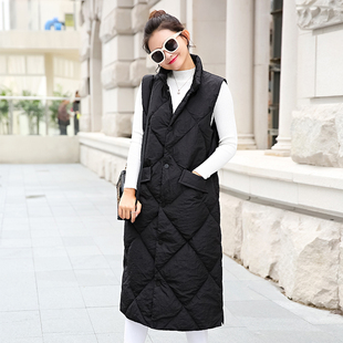 2024新款冬装女士大码纯色OL通勤保暖修身加长款羽绒服马甲外套