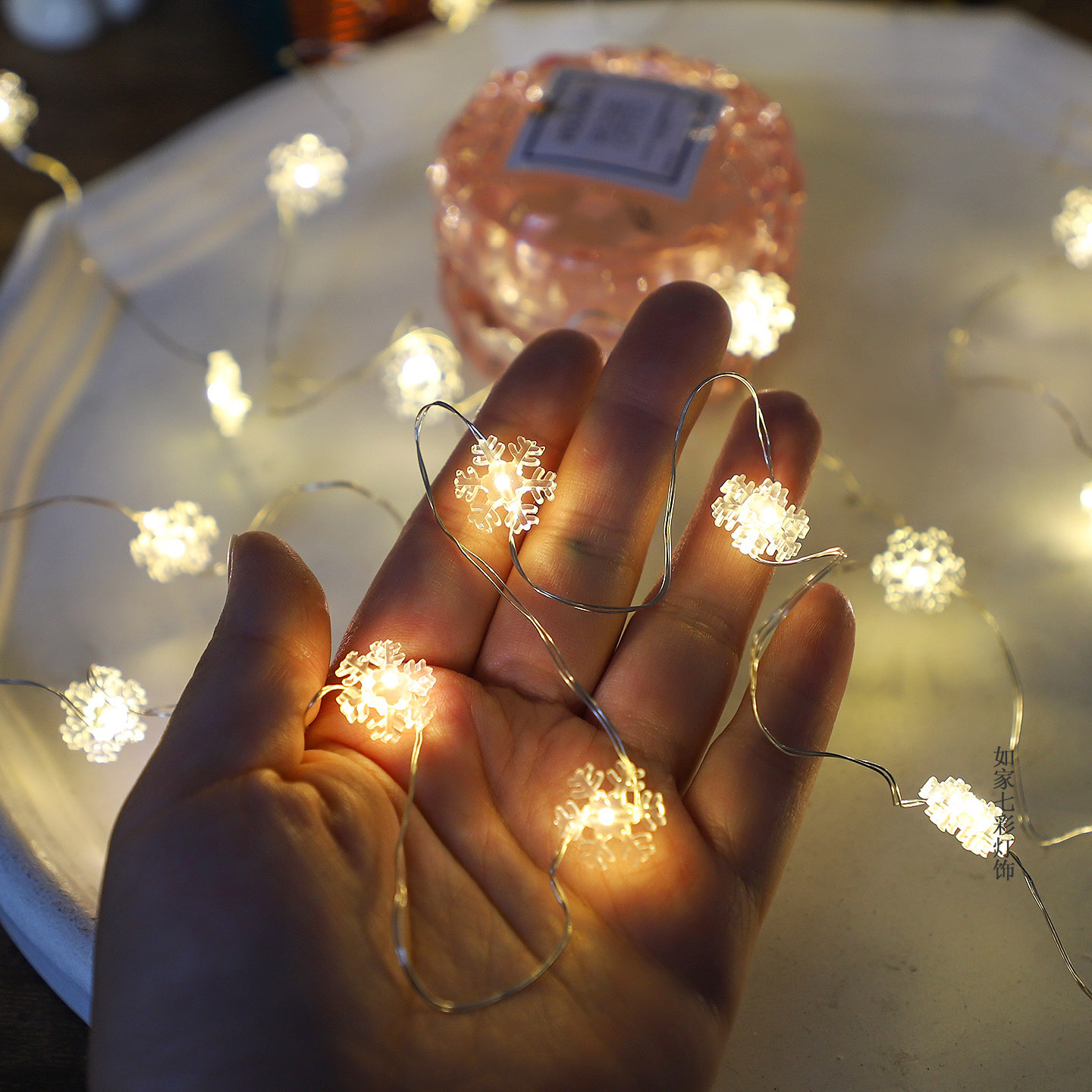 雪花铜线灯圣诞树缠绕迷你灯带星星装扮银灯丝装饰花束礼品彩灯串