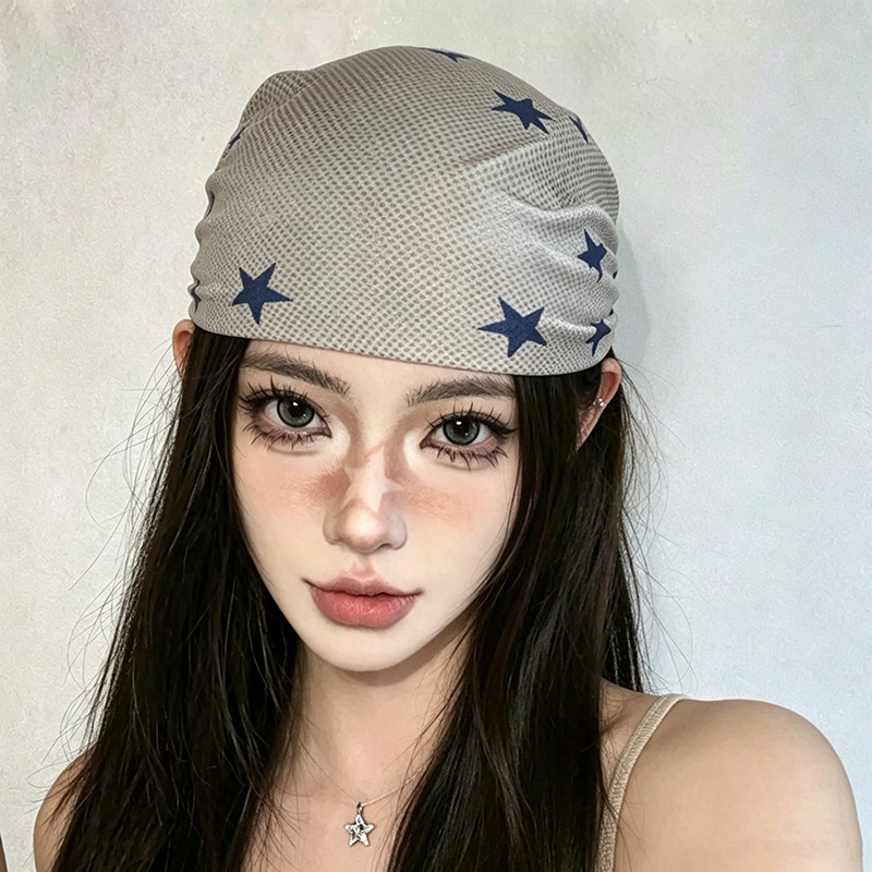美式ins风款豹纹星星丝巾女千禧时髦头巾个性帅气辣妹街舞风方巾