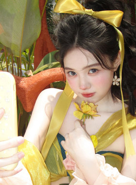 超仙明黄色蝴蝶结飘带发夹女