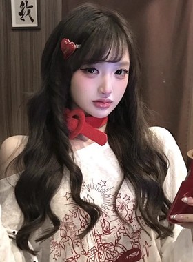 甜酷红色爱心choker项圈女