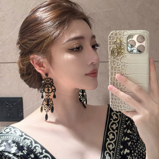 欧美复古黑色贵气小众耳钉女设计感高级轻奢气质耳环时尚百搭耳饰