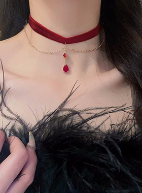 气质水滴吊坠丝绒choker项链女