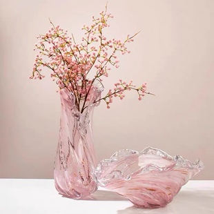 外贸现代简约黄色大号玻璃花瓶样板房电视柜稳居招财软装套装摆件