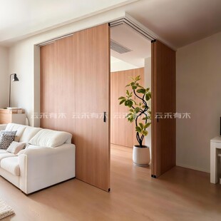 隔断门无轨平移木门阳台卧室折叠门隐形门L型吊轨门三联动推拉门
