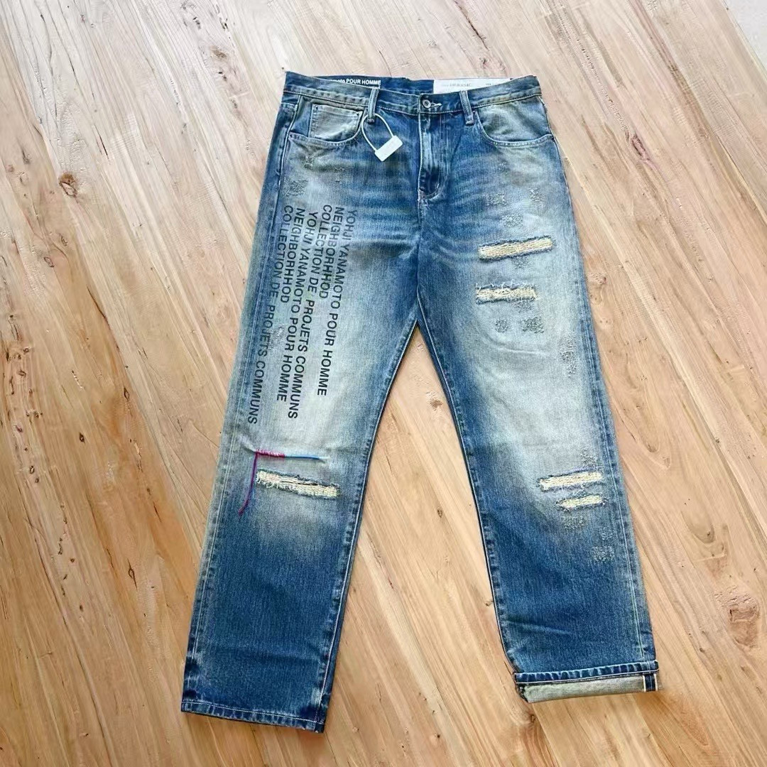 NEIGHBORHHOD&ADSON联名 日系潮牌复古水洗做旧印花男士牛仔长裤