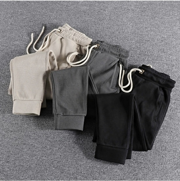 日系复古舒适百搭纯色基础定织面料小脚卫裤街头时尚男士休闲裤潮