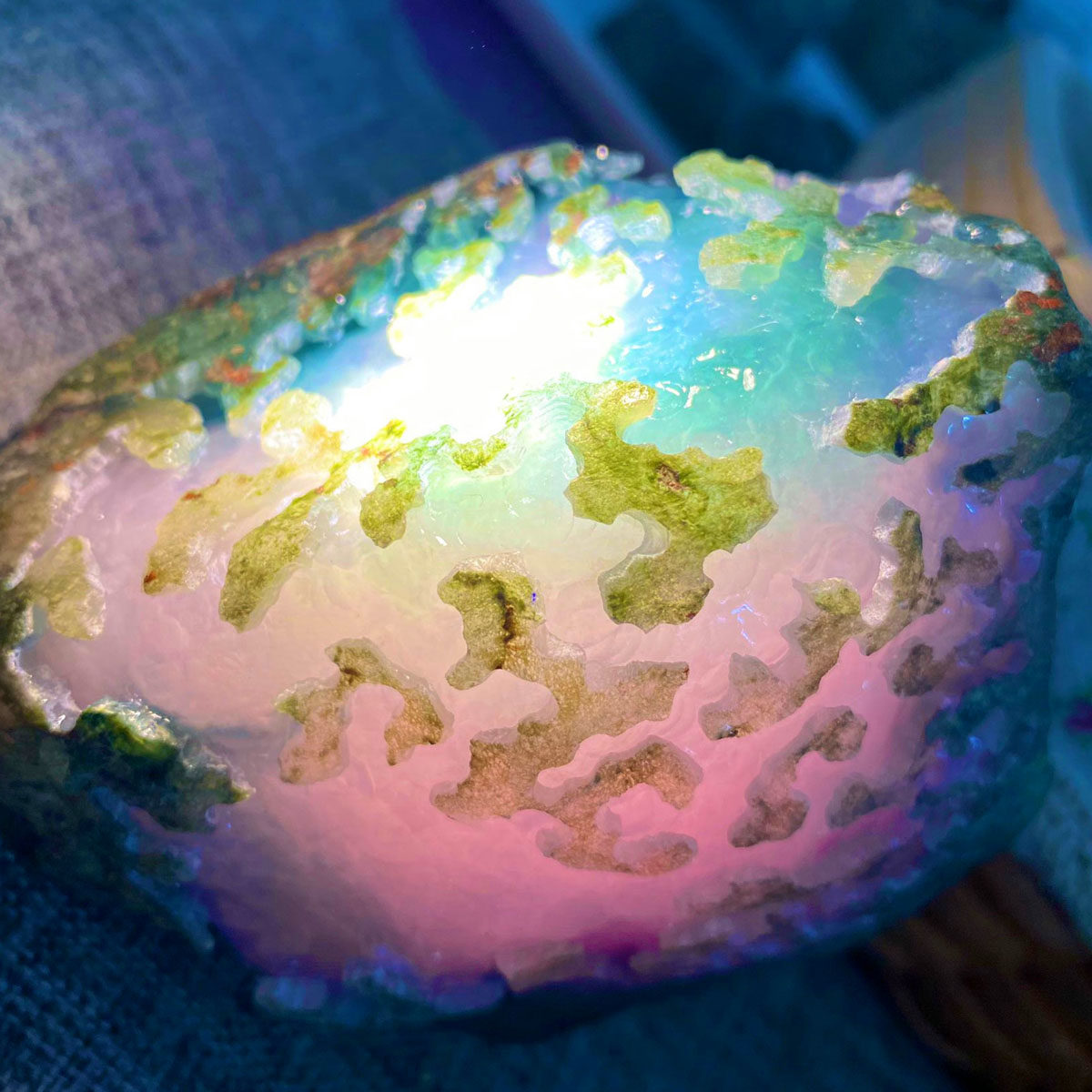 瑜瑾天然缅甸翡翠原石玉石毛料 老会卡 高冰种 春带蓝 冰透 A0270