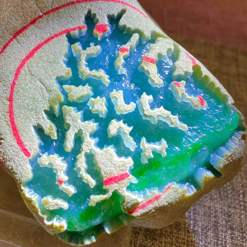 瑜瑾缅甸天然翡翠原石玉石毛料 老南齐 高冰玻璃种 蓝底飘色 T142