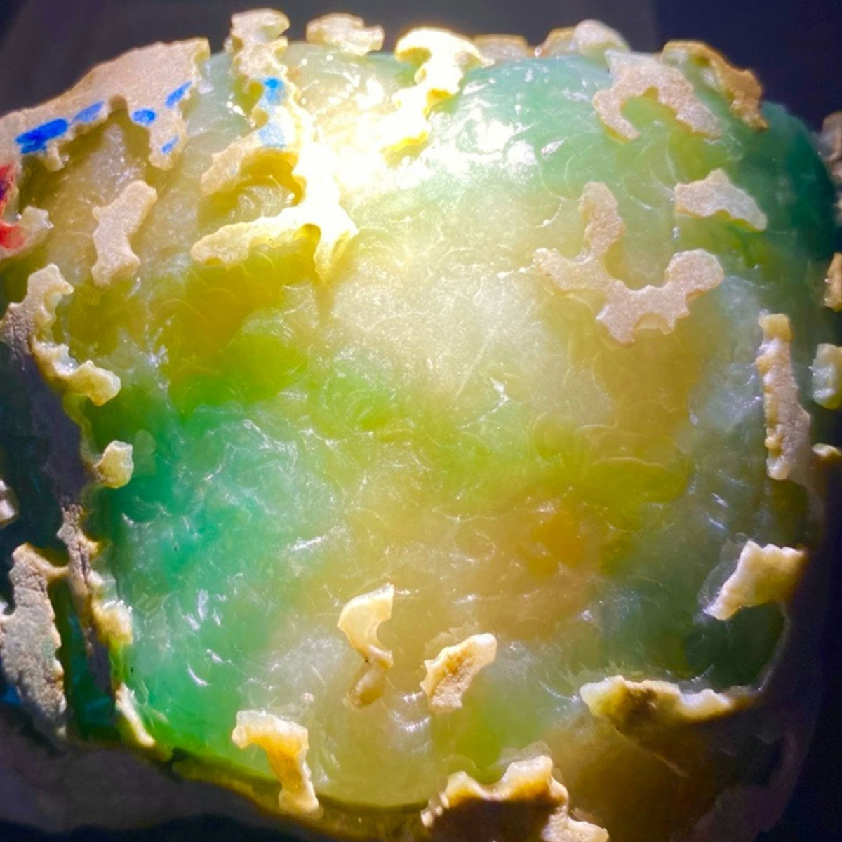 瑜瑾缅甸翡翠原石玉石毛料 老南齐 冰种三彩 收藏级特色料 T149