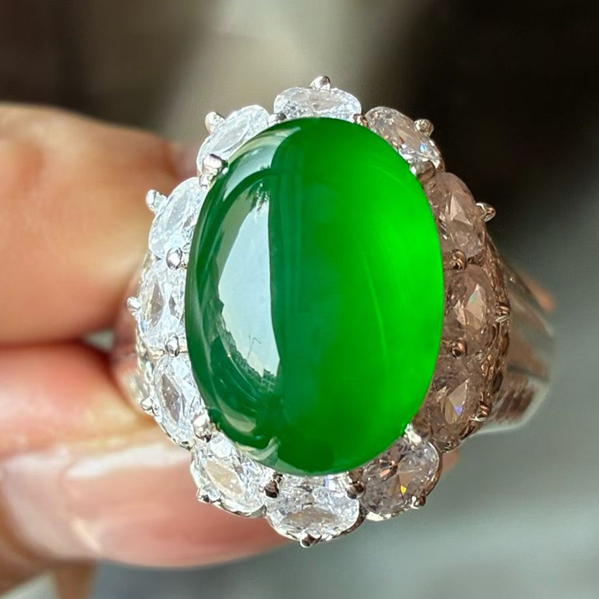 瑜瑾缅甸玉天然A货翡翠冰种冰阳绿帝王绿金镶戒面饰品