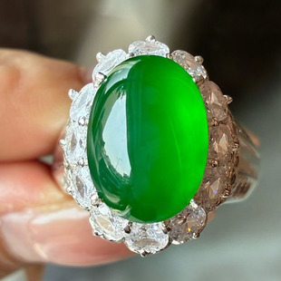 瑜瑾缅甸玉天然A货翡翠冰种冰阳绿帝王绿金镶戒面饰品