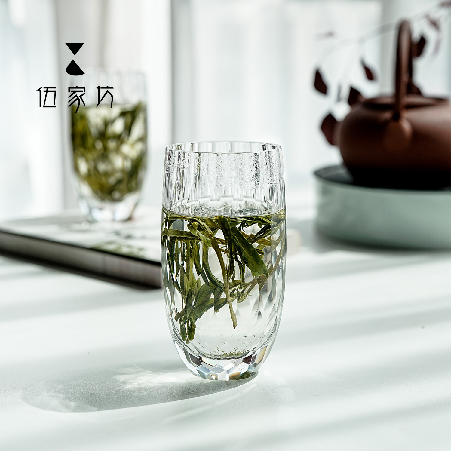 伍家坊 星芒绿茶杯K9水晶钻石切割大容量茶杯果汁牛奶杯水杯礼盒