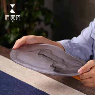 伍家坊 中式水墨水晶干泡台大尺寸家用喝茶壶承水墨风功夫茶台