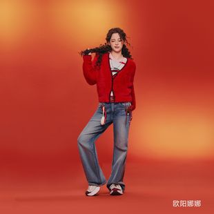 Adidas阿迪达斯三叶草26年马年新年款欧阳娜娜同款牛仔裤KT3173