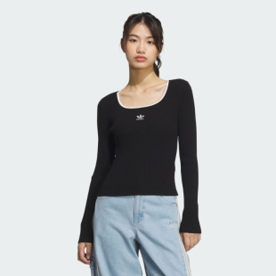 Adidas/阿迪达斯卫衣女子新款运动休闲舒适紧身方领套头衫JM8052