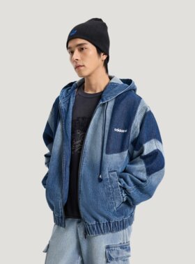 Adidas阿迪达斯三叶草26年春季男女渐变连帽牛仔外套夹克KR5056