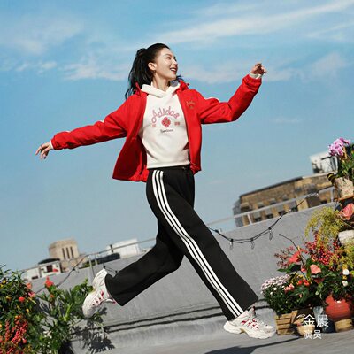 加厚针织高腰宽松运动阔腿裤