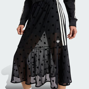 Adidas阿迪达斯裙子正品新款透气休闲薄纱波点运动半身裙KV1177