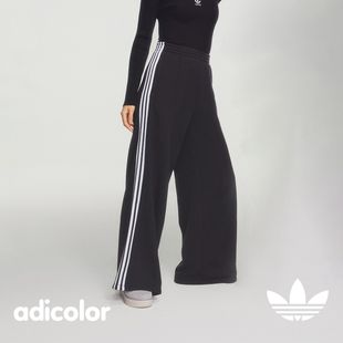 专柜阿迪达斯三叶草女子针织毛圈运动裤三条杠直筒阔腿长裤IY7255