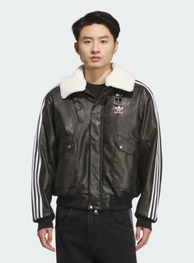 阿迪达斯外套男女保暖可拆卸翻毛领运动宽松仿皮夹克棉服KF3691