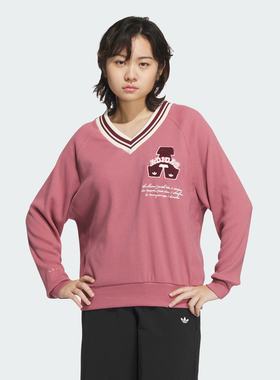 Adidas/阿迪达斯卫衣女子秋季新款运动宽松V领卫衣套头衫JD6378