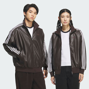 Adidas三叶草男女情侣款复古运动宽松仿皮夹克外套KQ5473