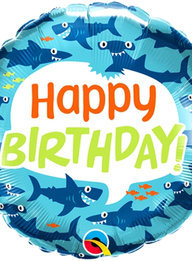 生日鲨鱼铝箔气球美国Qualatex进口正品生日布置礼物拍照铝膜气球