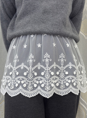 叠穿网纱刺绣半身裙蕾丝遮屁帘衬裙小短裙卫衣叠穿裙帘花边打底裙