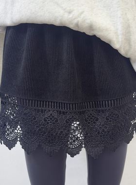 冬加厚防静电打底裙卫衣叠穿遮胯屁帘蕾丝花边a字短裙大码内搭裙