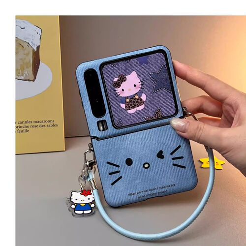 适用华为pura X新款手机壳手提铰链全包小米mixflip折叠屏三星Zflip6挂绳壳中轴全包紫定发财支架Razr60/50