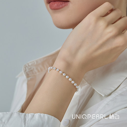 【月下潮汐】柚白18K金镭射金珠满天星手链天然极光baby珠珍珠女