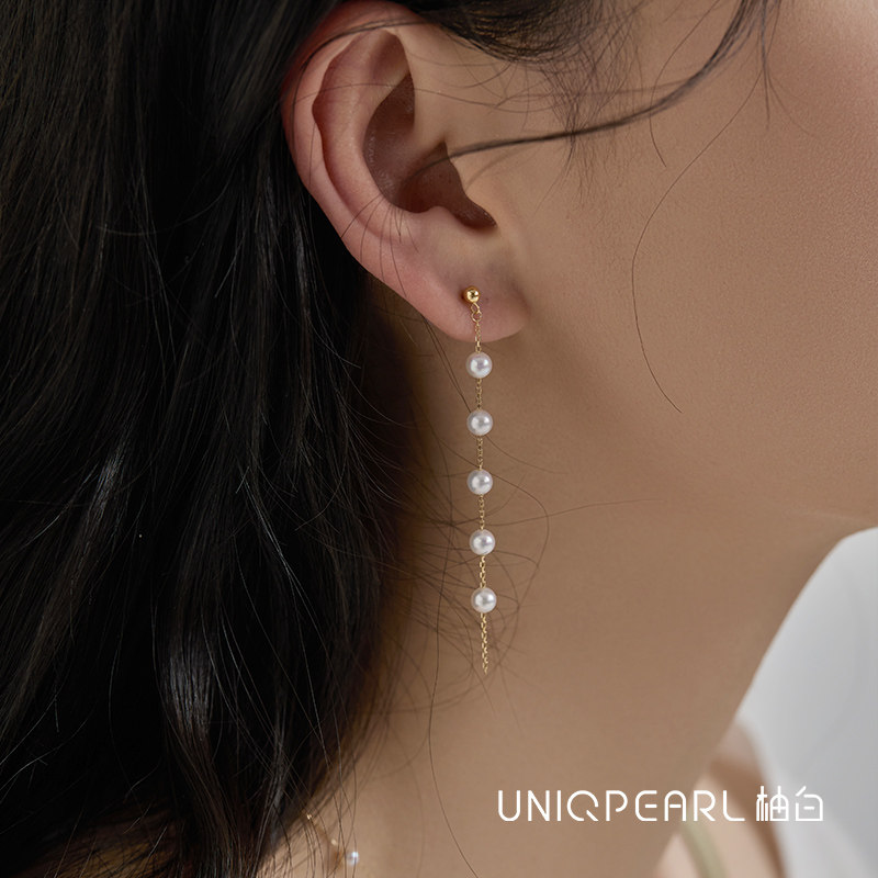 【泡泡系列】柚白18K金极光珍珠泡泡耳链4-4.5mm仙女风灵动耳环