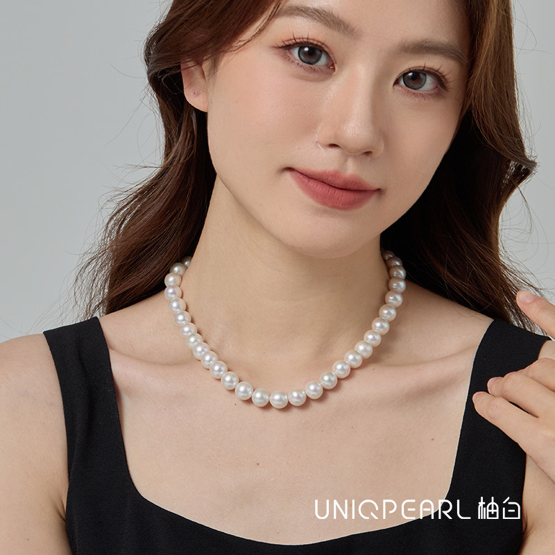 柚白 天然淡水爱迪生珠串9-11mm正圆极强光高性价比大珍珠项链