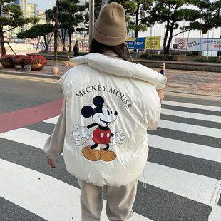 韩国东大门2025新款休闲减龄米奇宽松羽绒棉马甲女短款外穿面包服