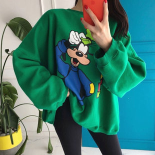 韩国东大门2025新款 休闲减龄高飞狗印花慵懒风宽松套头卫衣女秋冬