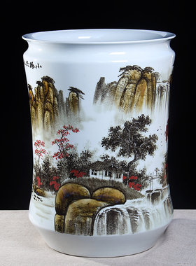 景德镇手绘陶瓷卷轴摆件书画缸