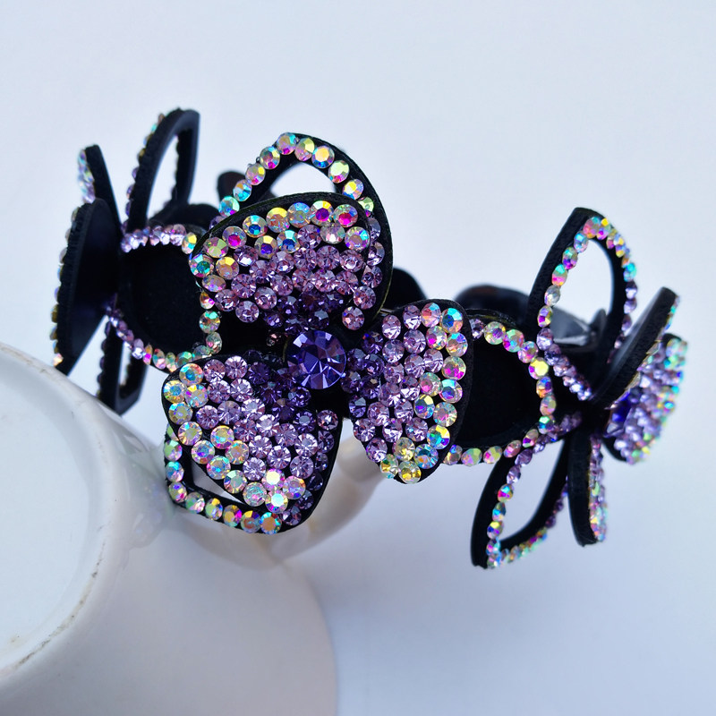 韩版水钻头饰镂空双层花朵发尾圈花苞丸子头盘发神器发饰扭扭发夹