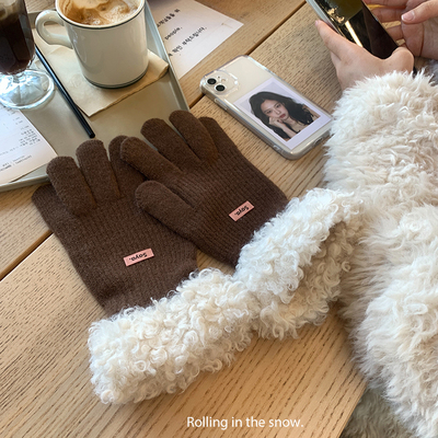 韩版保暖防风露指可触屏毛线手套