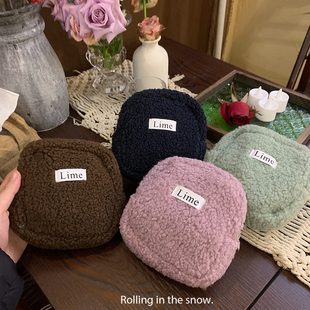 随身小包可爱羊羔毛化妆包小巧便携口红杂物收纳补妆小方包ins风