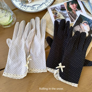 夏季防晒薄款手套女短款防滑触屏开车电动车骑行透气手套复古棉质