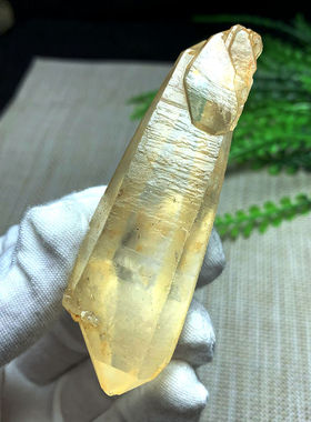 天然黄皮老皮白水晶原石双头尖列姆利亚水晶柱摆件亮皮原矿F776