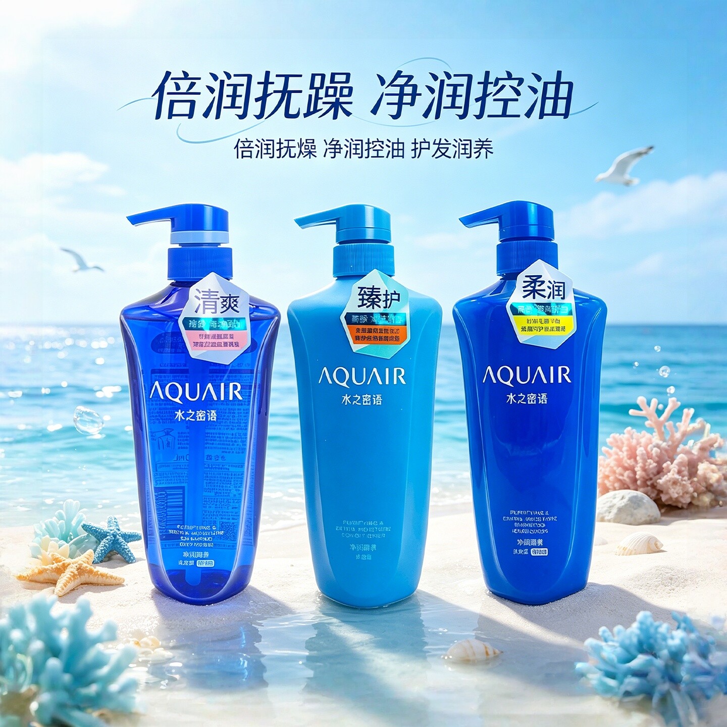 日本AQUAIR水之密语净润控油洗发水护发洗护套装600ml