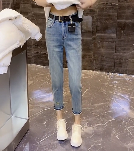 Джинсовые весенние эластичные приталенные штаны, европейский стиль, свободный прямой крой, подходит для подростков, по фигуре, высокая талия