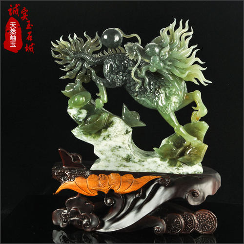 岫色天然玉石麒麟献宝家居礼品