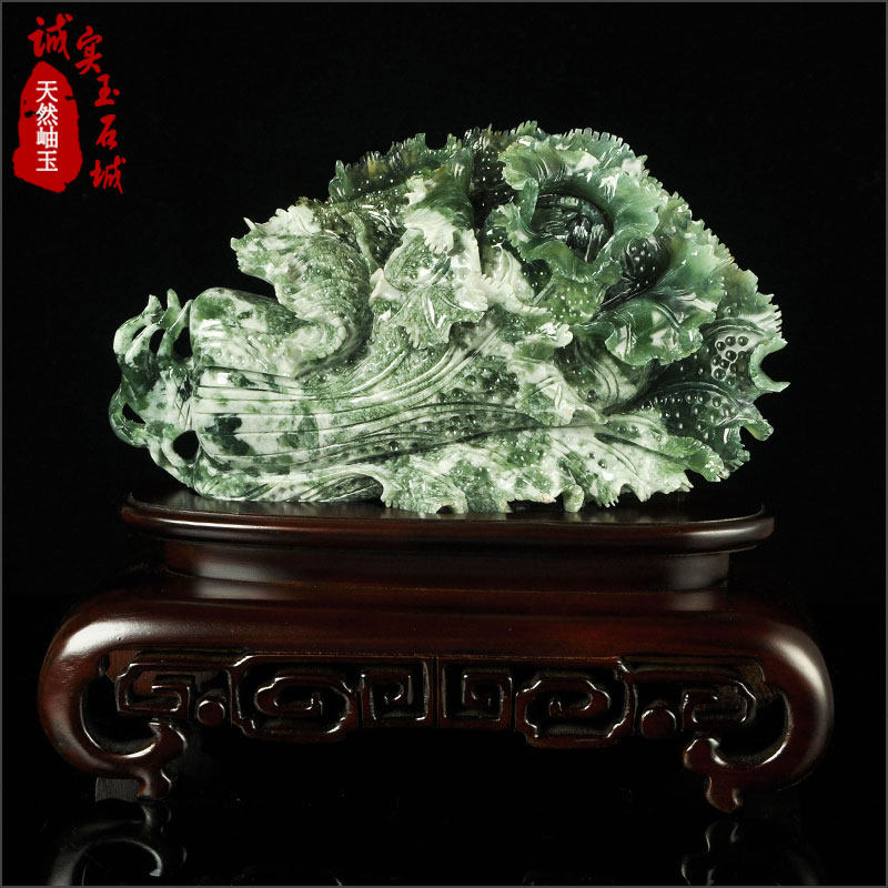 岫色 天然玉雕白菜摆件 客厅酒柜招财玉器岫玉摆件开业礼品F664
