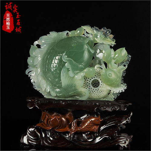 岫色招财连年有余天然岫玉鱼摆件