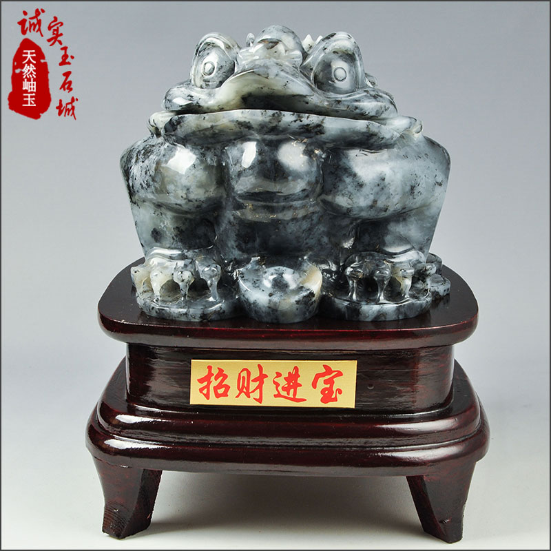 岫色 天然玉石岫玉金蟾摆件 办公室招财岫岩玉雕刻金蟾蜍c97号